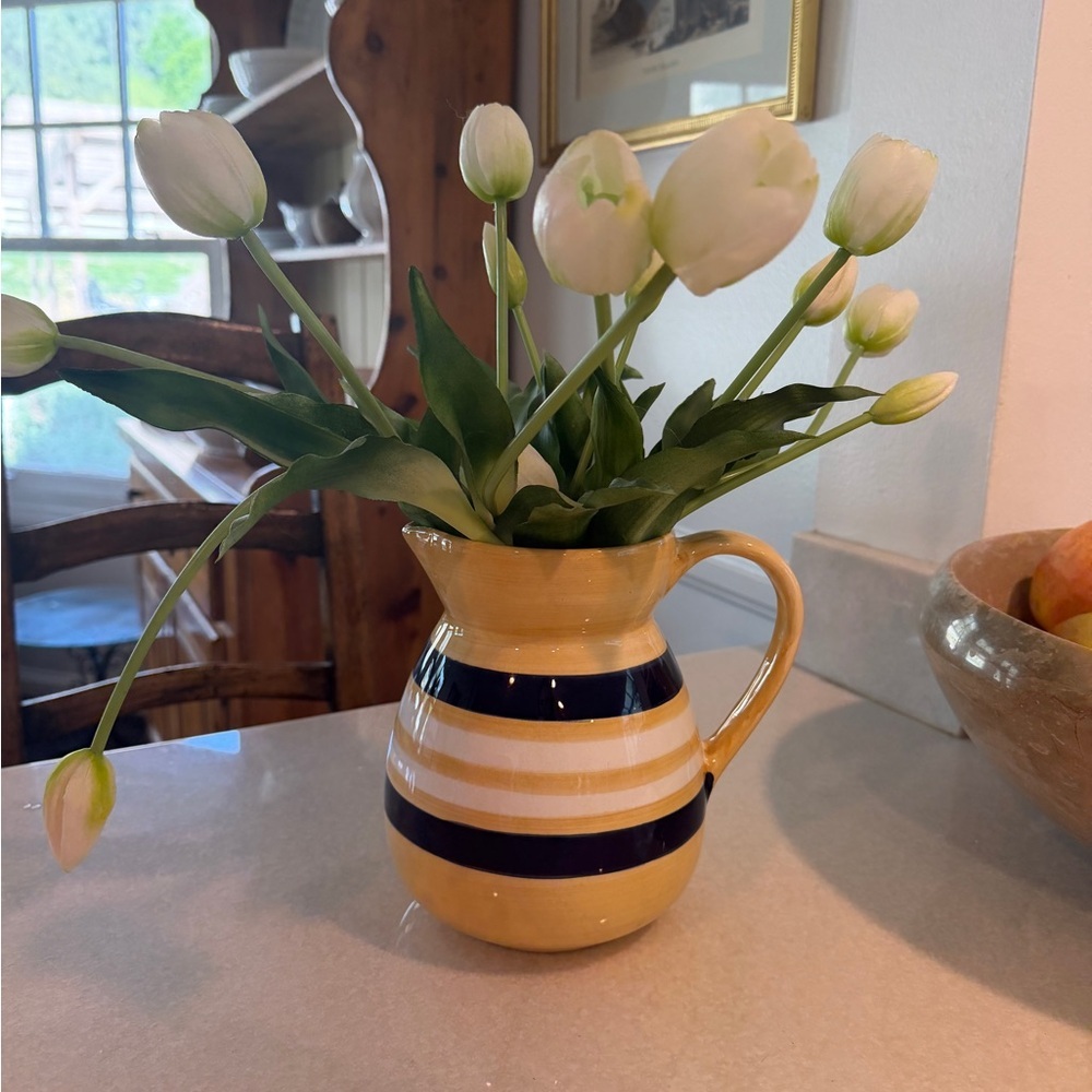 Crate&Barrel Yellow and Blue Striped Vase